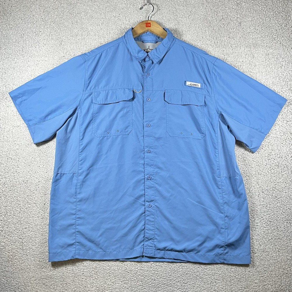 Habit Shirt Mens XL Blue Vented Short Sleeve UPF Solar Factor Fishing Pockets